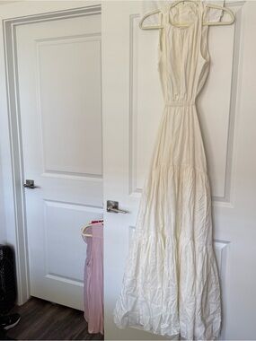 Sleeveless Cream Tiered Maxi Dress with Smocked Waist